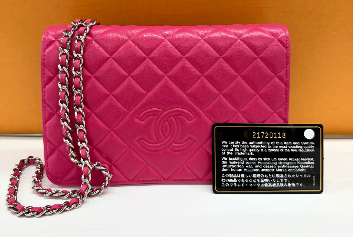 Chanel Diamond CC Wallet on Chain Pink