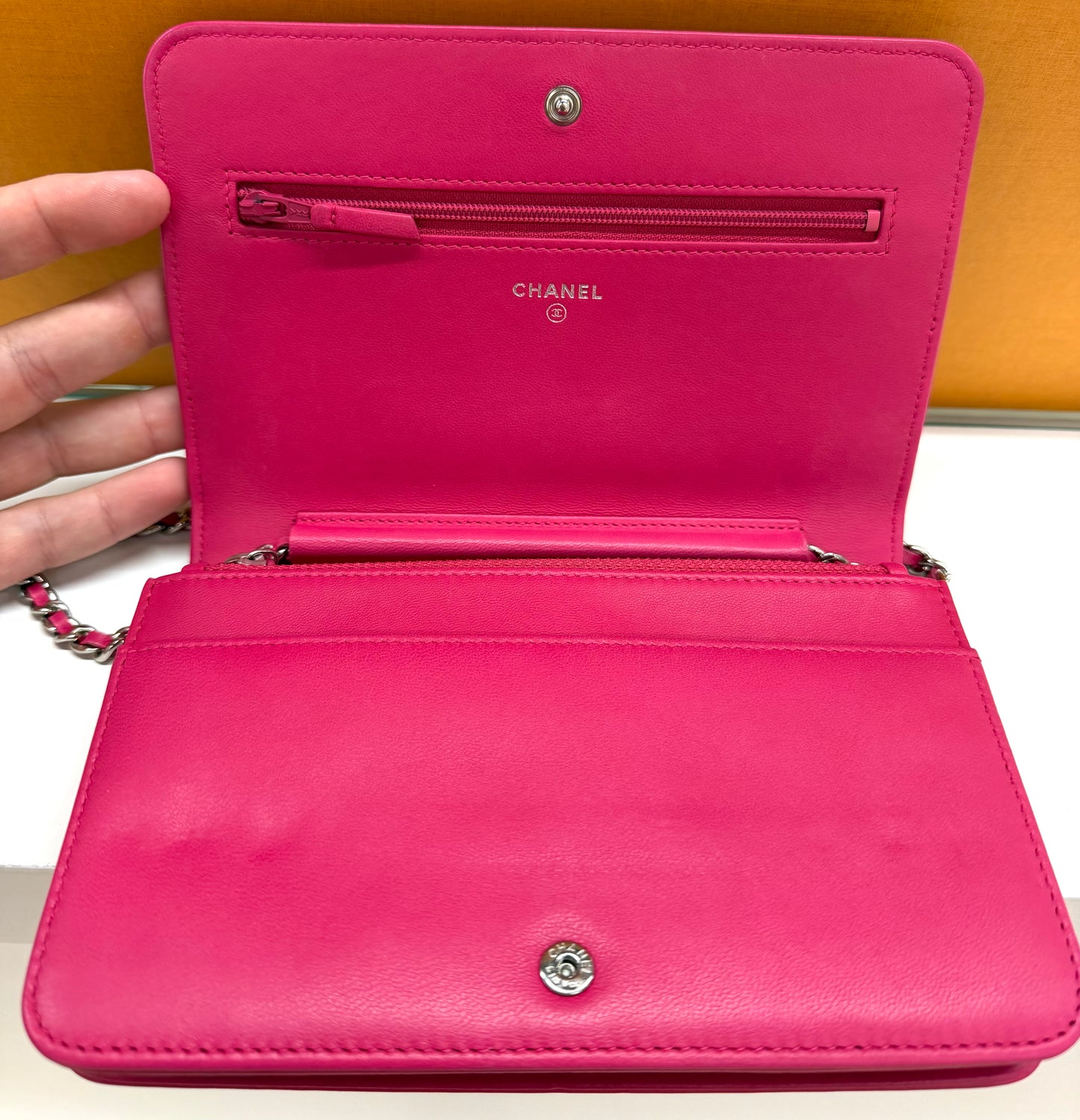 Chanel Diamond CC Wallet on Chain Pink