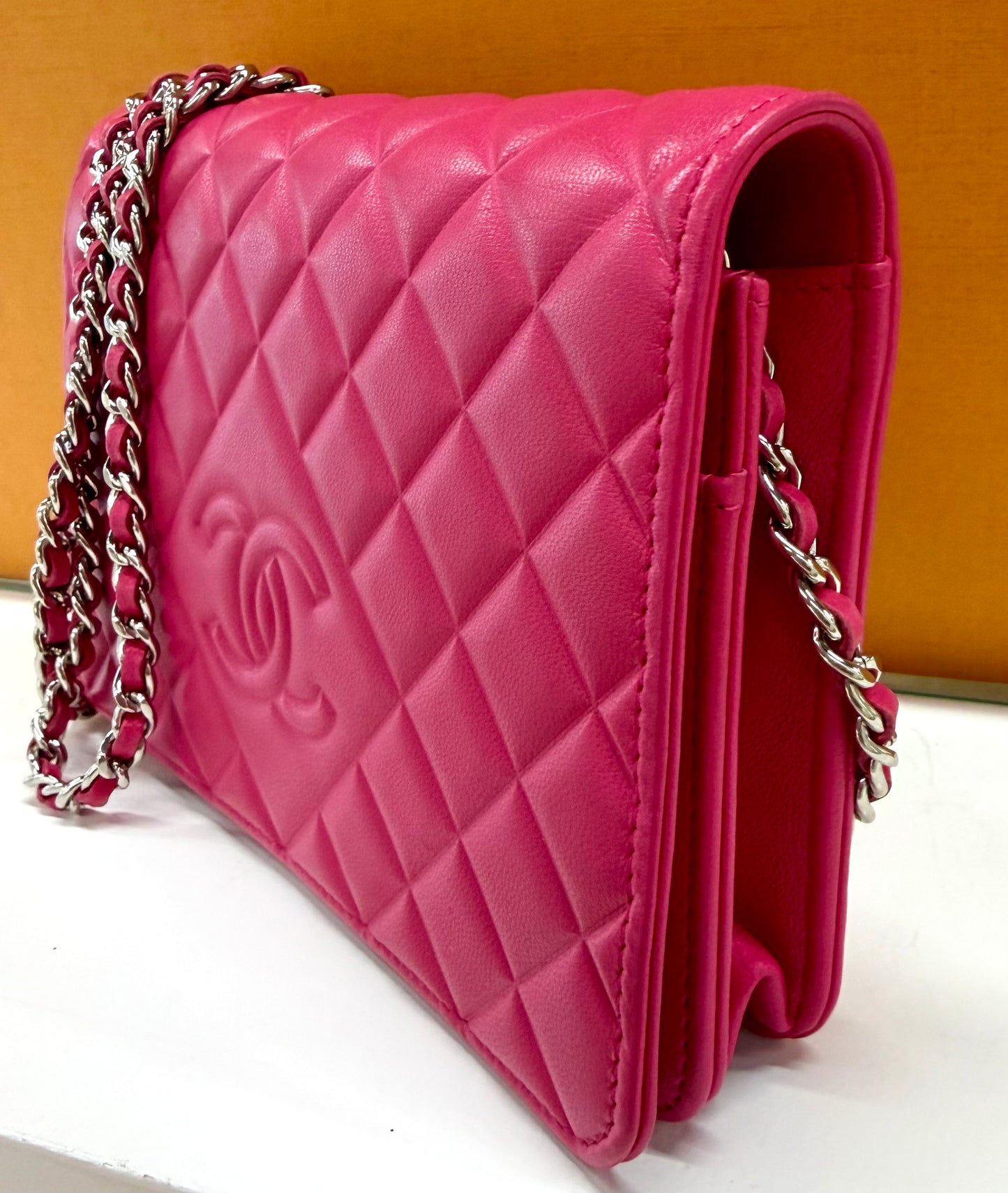 Chanel Diamond CC Wallet on Chain Pink