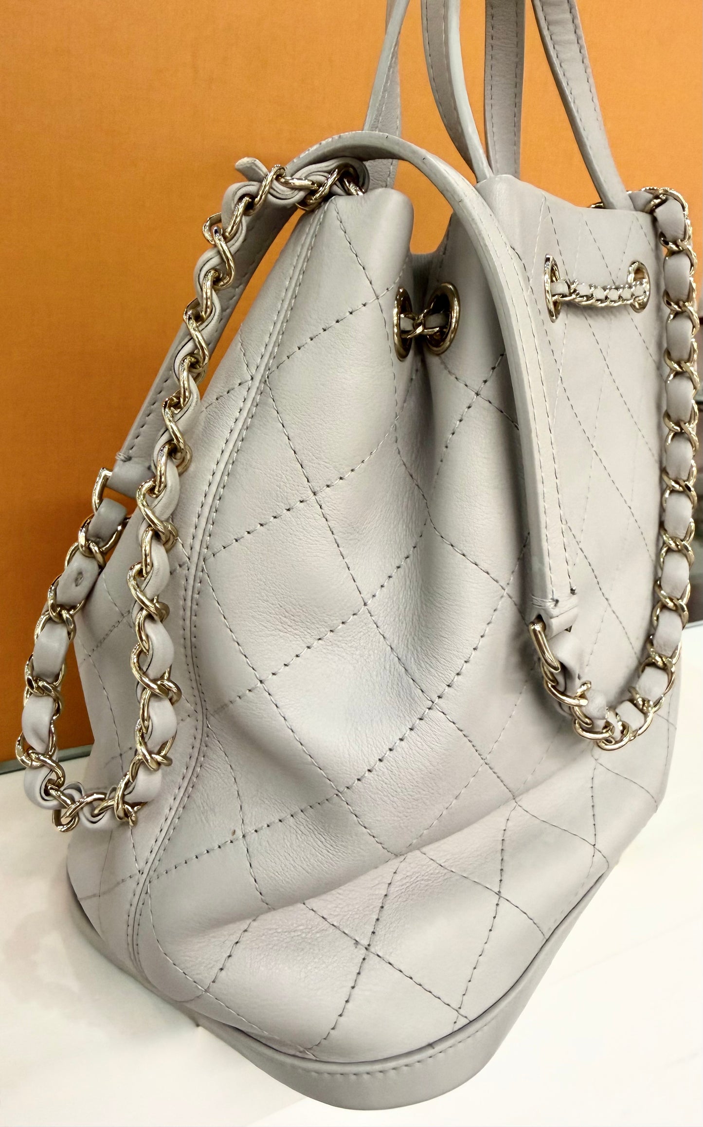 Chanel Stitch Chain Bucket Bag