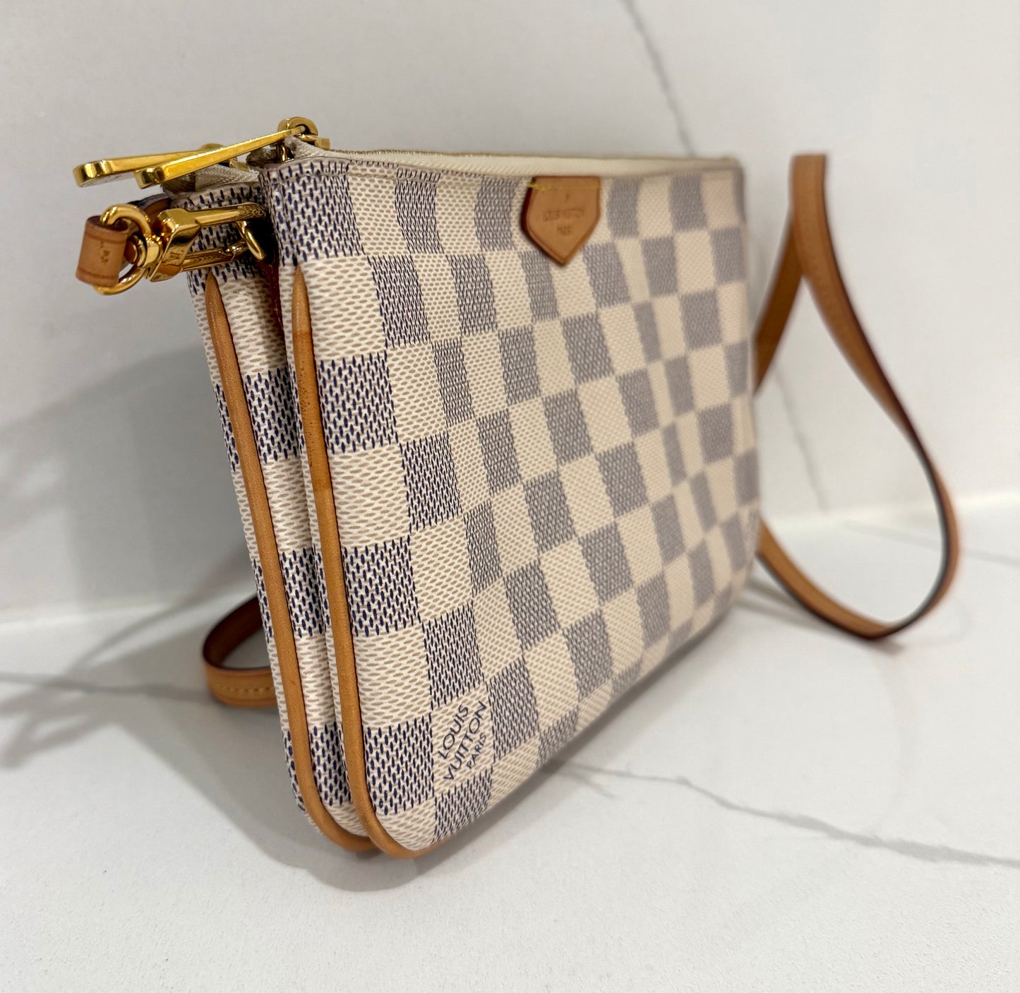 Double Zip Pochette Damier Azur